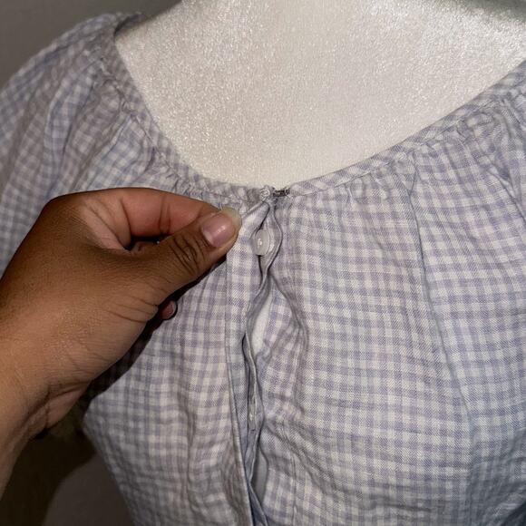 J. Crew Cottage Dress Women's 00 Blue White Gingham Linen Casual Puff Sleeve - Picture 7 of 10